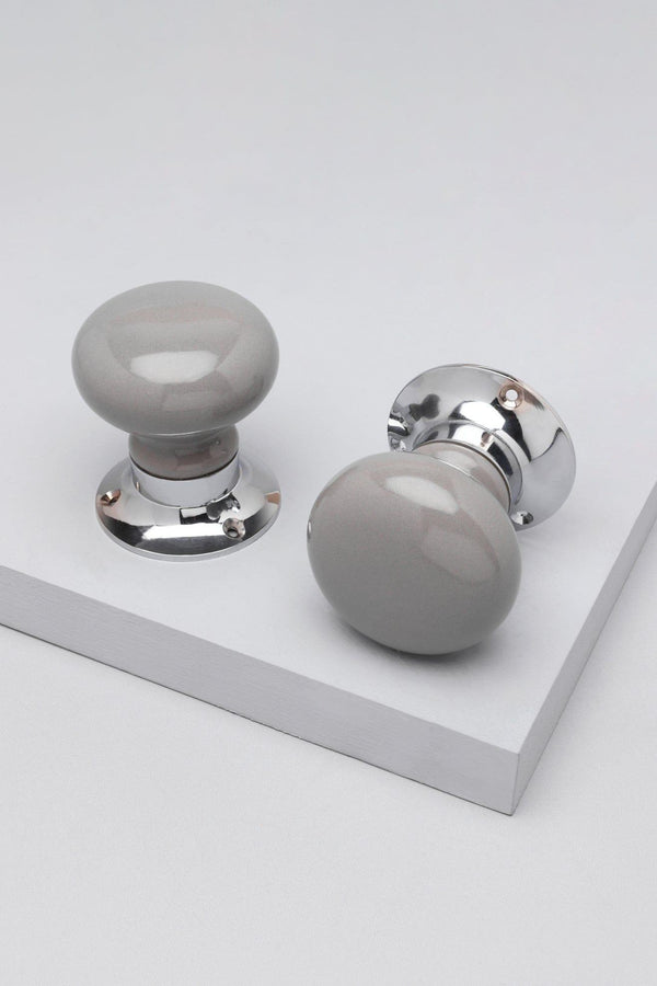 g decor Perfect Edit Dark Grey Handcrafted Ceramic Mortice Door Handles – Internal Turning Knobs for Bedroom Entry & Interior Doors with Chrome Base Grey