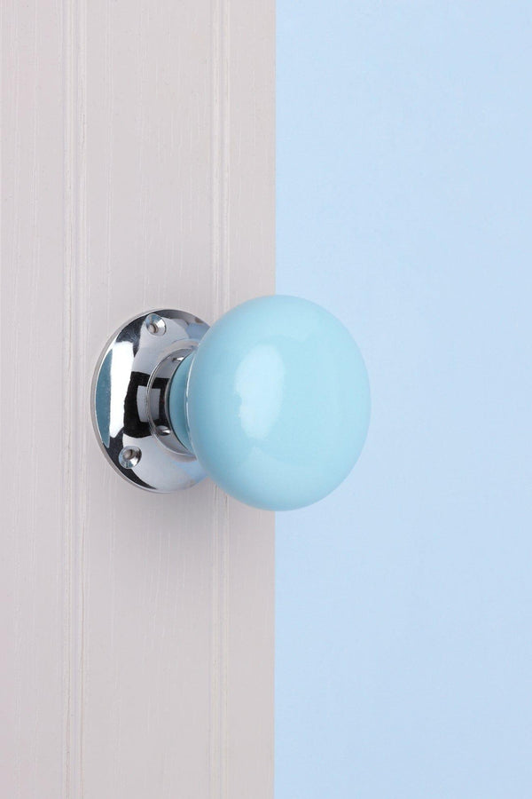 G Decor Perfect Edit Light Blue Set Of Handcrafted Ceramic Mortice Door Handles Internal Turning Knobs For Bedroom & Room Doors With Chrome Base Blue