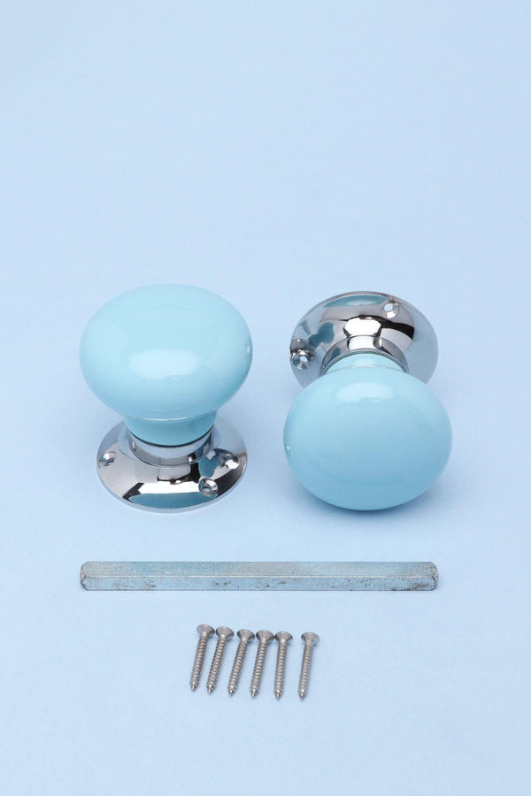 G Decor Perfect Edit Light Blue Set Of Handcrafted Ceramic Mortice Door Handles Internal Turning Knobs For Bedroom & Room Doors With Chrome Base Blue
