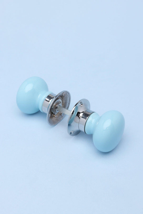 G Decor Perfect Edit Light Blue Set Of Handcrafted Ceramic Mortice Door Handles Internal Turning Knobs For Bedroom & Room Doors With Chrome Base Blue
