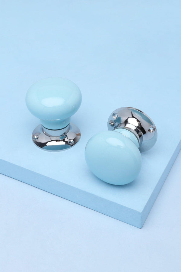 g decor Perfect Edit Light Blue Set of Handcrafted Ceramic Mortice Door Handles Internal Turning Knobs for Bedroom & Room Doors with Chrome Base Blue