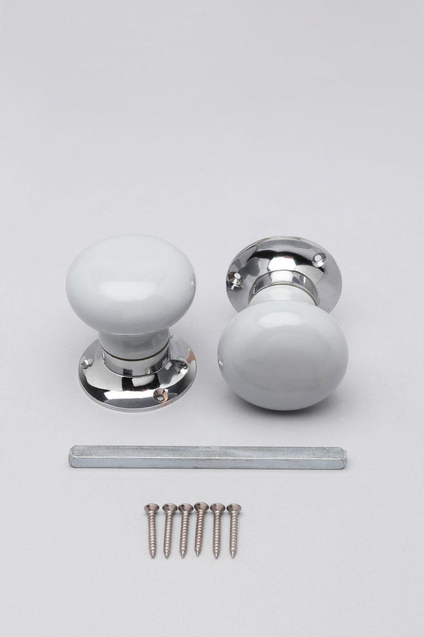 G Decor Perfect Edit Light Grey – Set Of Handcrafted Ceramic Mortice Door Handles Internal Turning Knobs For Bedroom & Room Doors With Chrome Base Grey