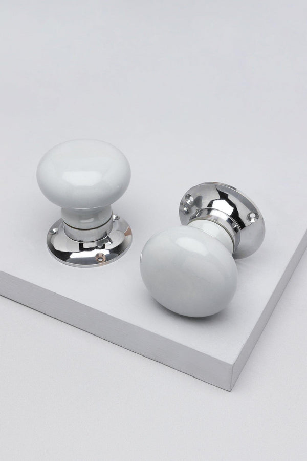 g decor Perfect Edit Light Grey – Set of Handcrafted Ceramic Mortice Door Handles Internal Turning Knobs for Bedroom & Room Doors with Chrome Base Grey