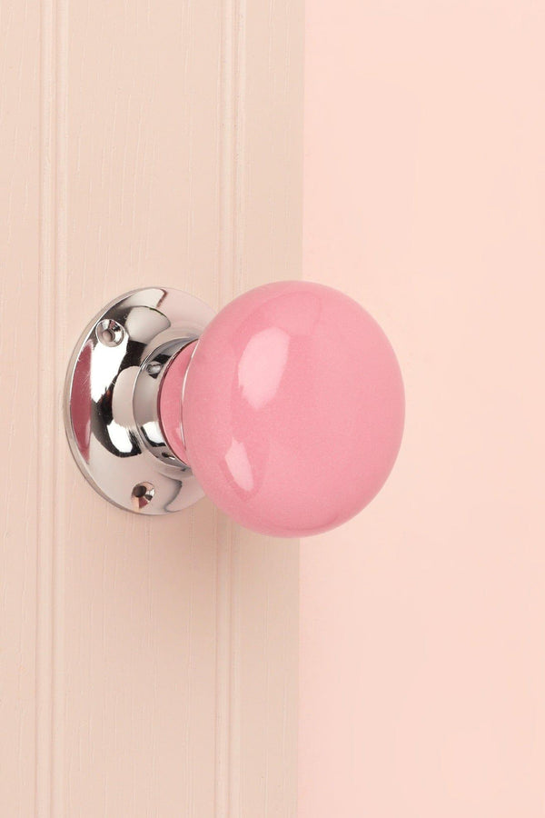 G Decor Perfect Edit Pink Set Of Handcrafted Ceramic Mortice Door Handles Internal Turning Knobs For Bedroom & Room Doors With Chrome Base Pink