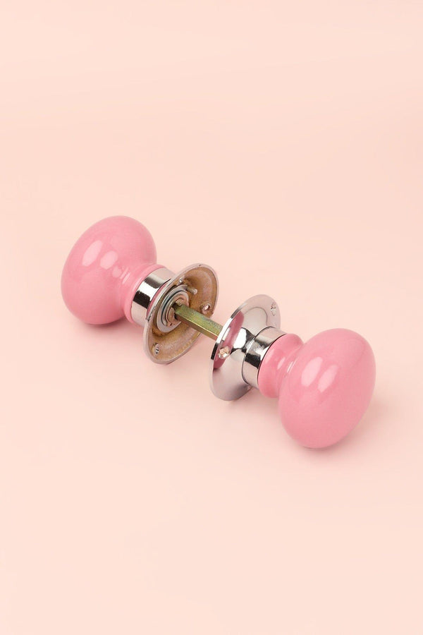 G Decor Perfect Edit Pink Set Of Handcrafted Ceramic Mortice Door Handles Internal Turning Knobs For Bedroom & Room Doors With Chrome Base Pink