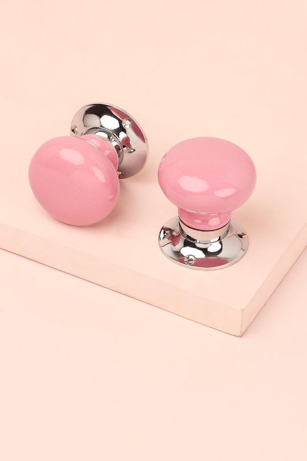 g decor Perfect Edit Pink Set of Handcrafted Ceramic Mortice Door Handles Internal Turning Knobs for Bedroom & Room Doors with Chrome Base Pink