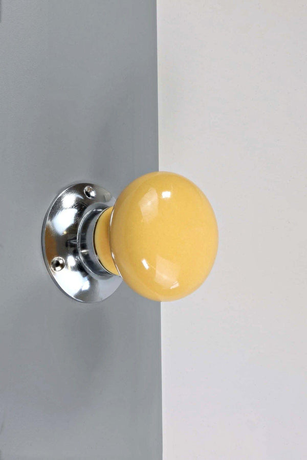 G Decor Perfect Edit Sunny Yellow Set Of Handcrafted Ceramic Mortice Door Handles Internal Turning Knobs For Bedroom & Room Doors With Chrome Base Yellow
