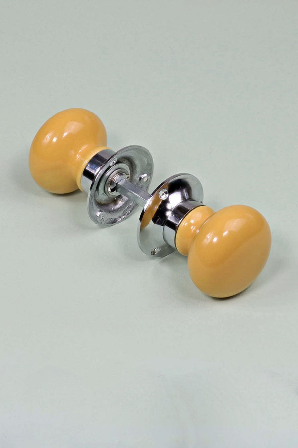 G Decor Perfect Edit Sunny Yellow Set Of Handcrafted Ceramic Mortice Door Handles Internal Turning Knobs For Bedroom & Room Doors With Chrome Base Yellow