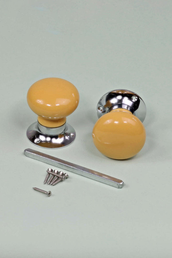 G Decor Perfect Edit Sunny Yellow Set Of Handcrafted Ceramic Mortice Door Handles Internal Turning Knobs For Bedroom & Room Doors With Chrome Base Yellow