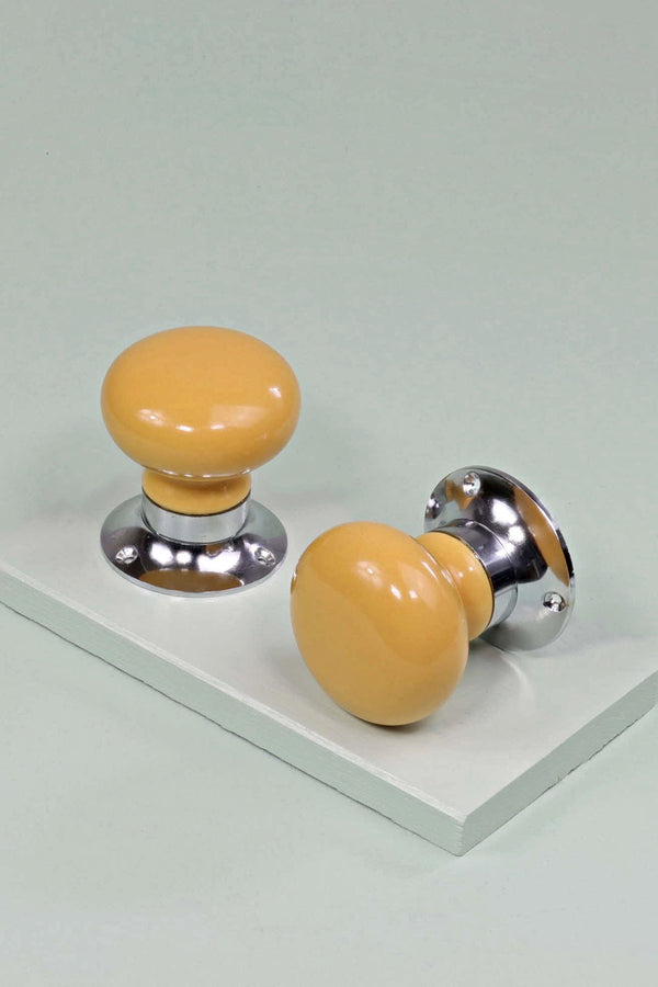 g decor Perfect Edit Sunny Yellow Set of Handcrafted Ceramic Mortice Door Handles Internal Turning Knobs for Bedroom & Room Doors with Chrome Base Yellow