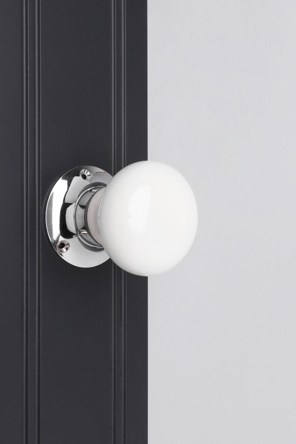 G Decor Perfect Edit White – Set Of Handcrafted Ceramic Mortice Door Handles Internal Turning Knobs For Bedroom & Room Doors With Chrome Base White