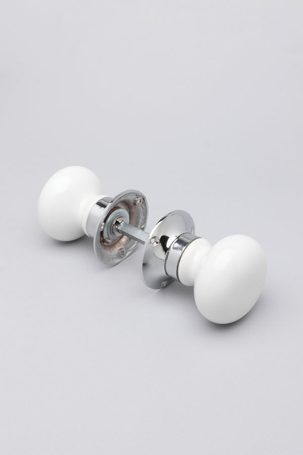 G Decor Perfect Edit White – Set Of Handcrafted Ceramic Mortice Door Handles Internal Turning Knobs For Bedroom & Room Doors With Chrome Base White