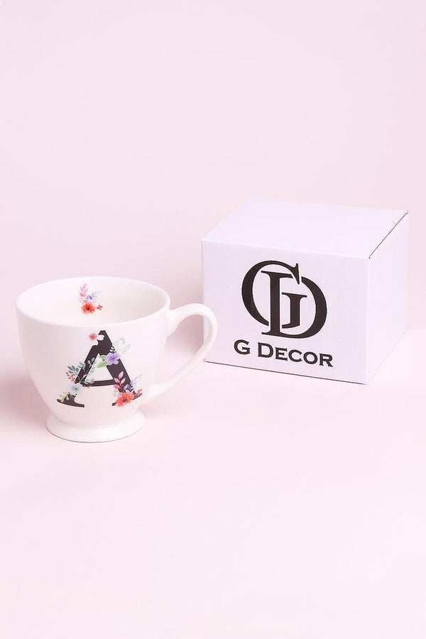 G Decor Personalised Blossom Monogram Ceramic Tea & Coffee Cup Alphabet Mug
