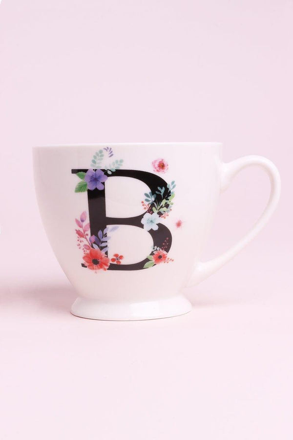 G Decor Personalised Blossom Monogram Ceramic Tea & Coffee Cup Alphabet Mug