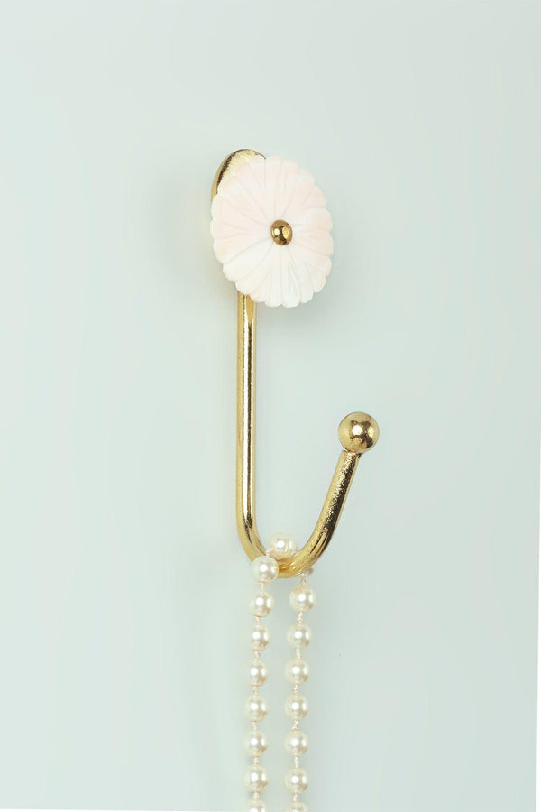 g decor Petaline Handcrafted Mother Of Pearl Wall Hook With Brass Hanger White