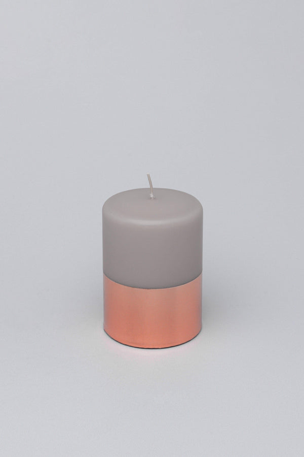 G Decor Raphael Two Tone Grey Rose Gold Metallic Pillar Candle