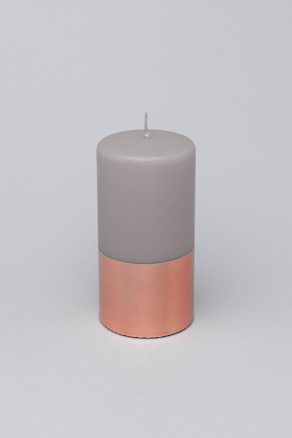 G Decor Raphael Two Tone Grey Rose Gold Metallic Pillar Candle