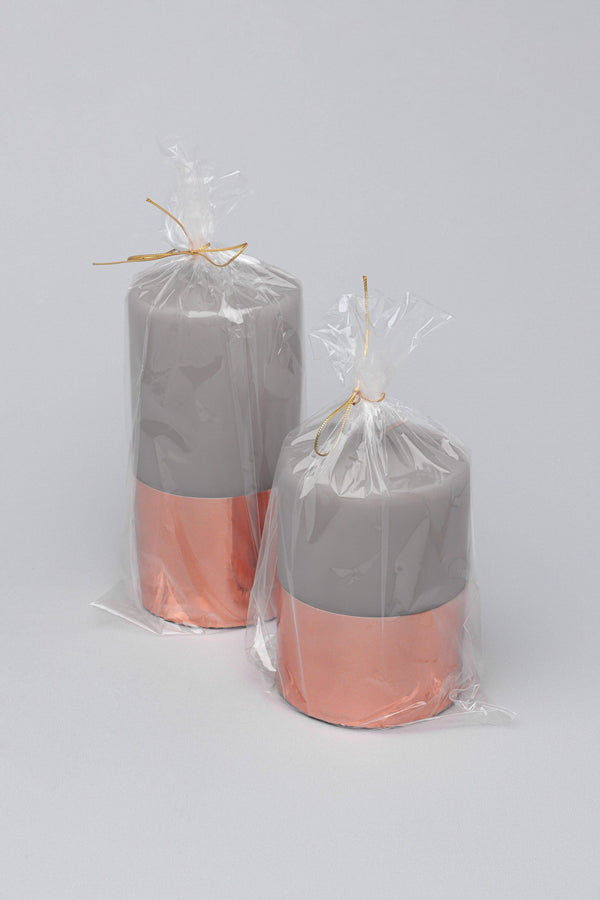 G Decor Raphael Two Tone Grey Rose Gold Metallic Pillar Candle