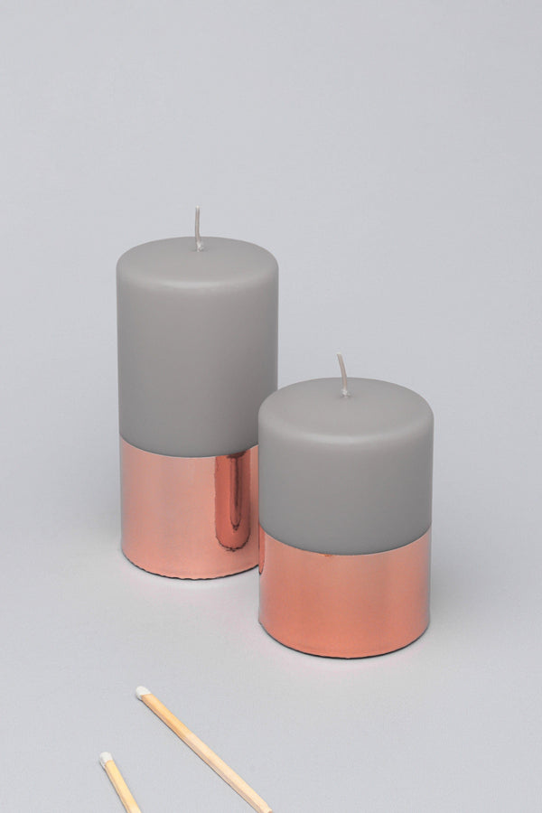 g decor Raphael Two Tone Grey Rose Gold Metallic Pillar Candle