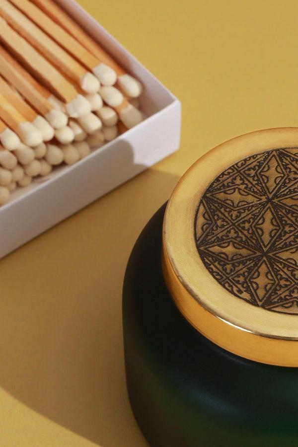 G Decor Rasa Aranya Patchouli & Sweet Citrus Scented Candle In Frosted Green Glass Green