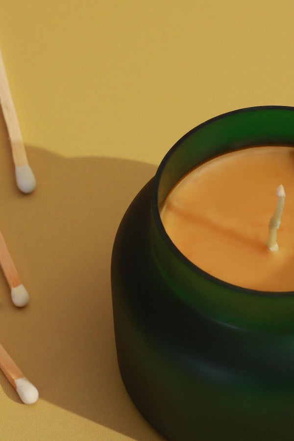 G Decor Rasa Aranya Patchouli & Sweet Citrus Scented Candle In Frosted Green Glass Green