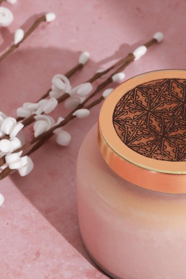 G Decor Rasa Chandra Jasmine Scented Candle In Frosted White Glass Pink