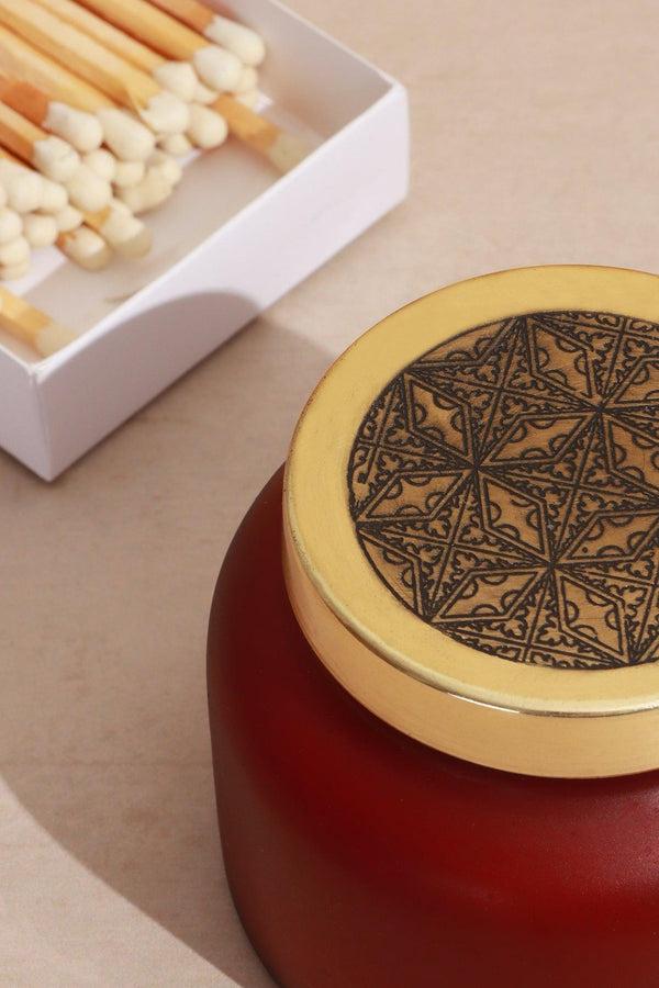 G Decor Rasa Ember Sandalwood Scented Candle In Frosted Red Glass Red