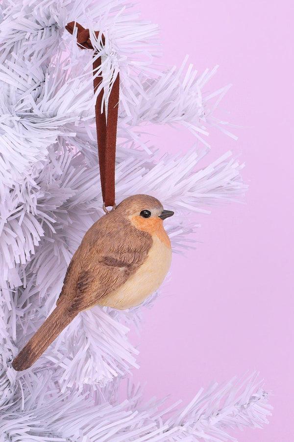 G Decor Realistic Robin Hand-Painted Christmas Tree Decoration Hanging Bird Ornament Brown