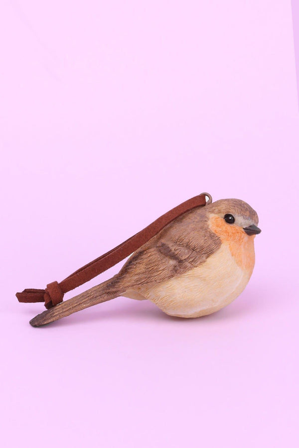 G Decor Realistic Robin Hand-Painted Christmas Tree Decoration Hanging Bird Ornament Brown