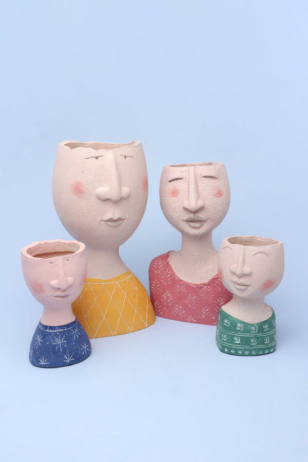 G Decor Resin Characteristic Human Family Faces Flower Plant Pot Planter Or Home Decoration Vase
