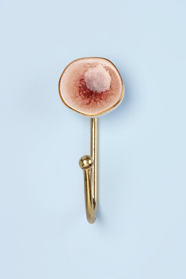 G Decor Rhodes Family Handmade & Handcrafted Ceramic Wall Hook Crackle Glaze With Brass Finish Blue