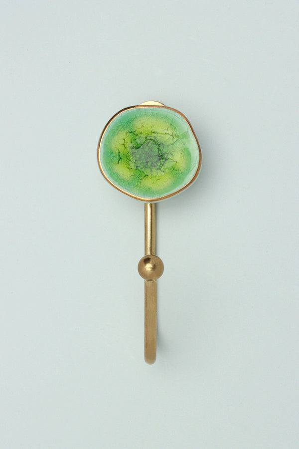 G Decor Rhodes Handmade & Handcrafted Ceramic Wall Hook Crackle Glaze With Brass Finish Blue