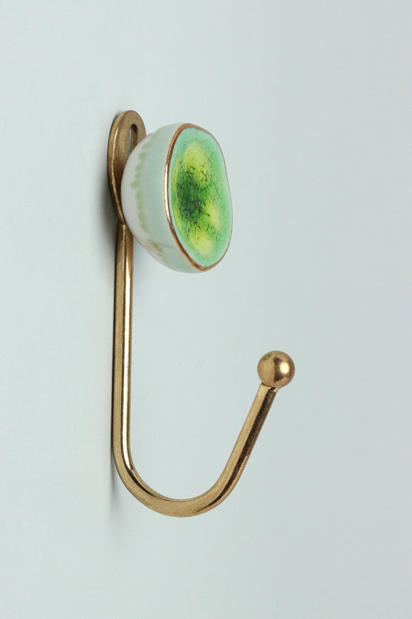 G Decor Rhodes Handmade & Handcrafted Ceramic Wall Hook Crackle Glaze With Brass Finish Blue