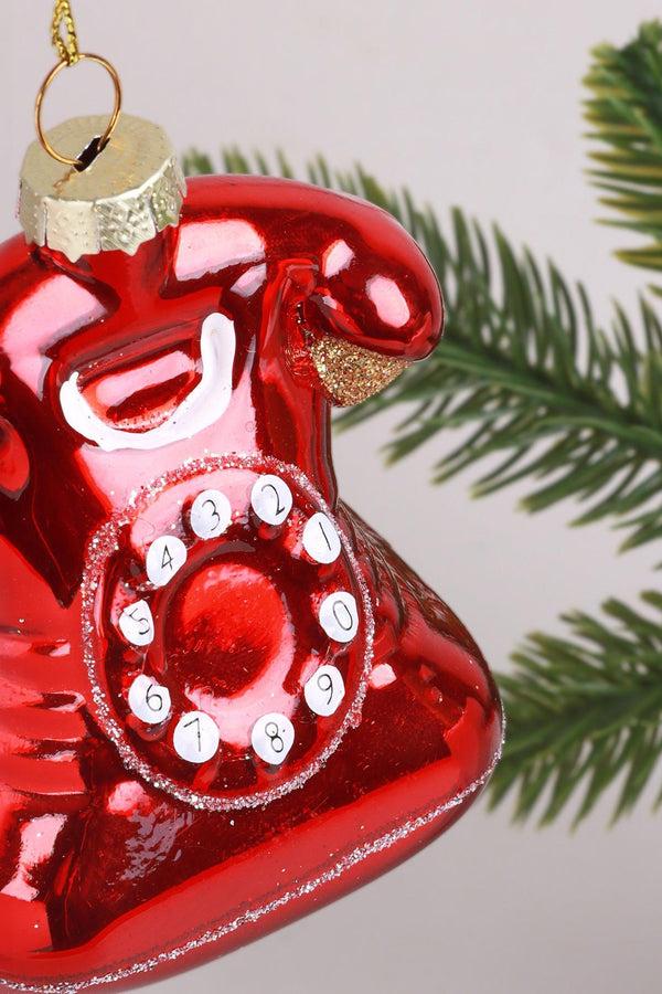 G Decor Ring Me Up Hand-Painted Red Telephone Ornament Glass Christmas Decoration Red