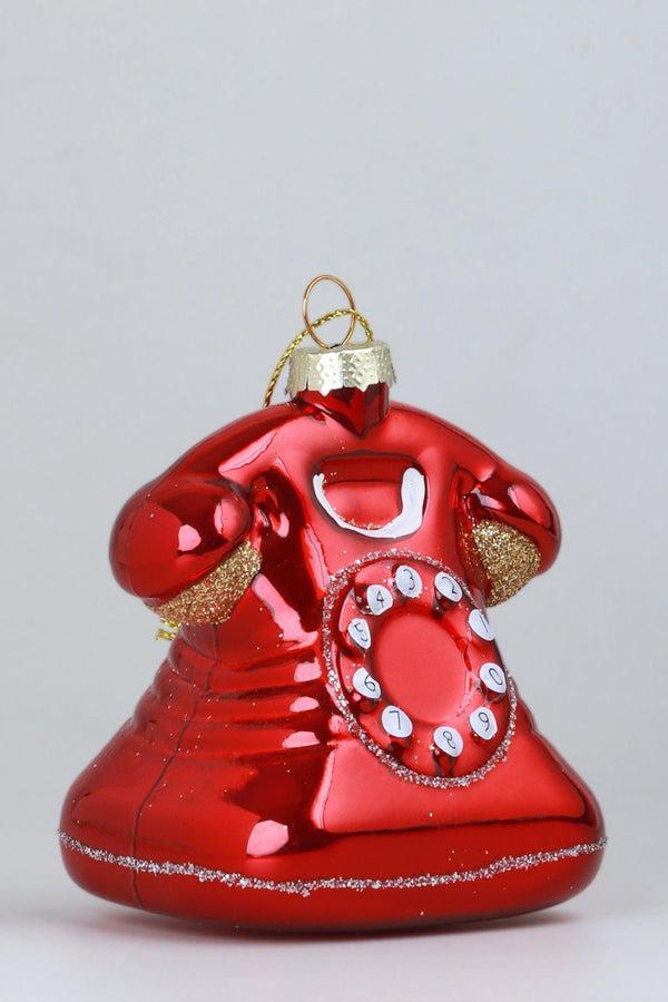 G Decor Ring Me Up Hand-Painted Red Telephone Ornament Glass Christmas Decoration Red