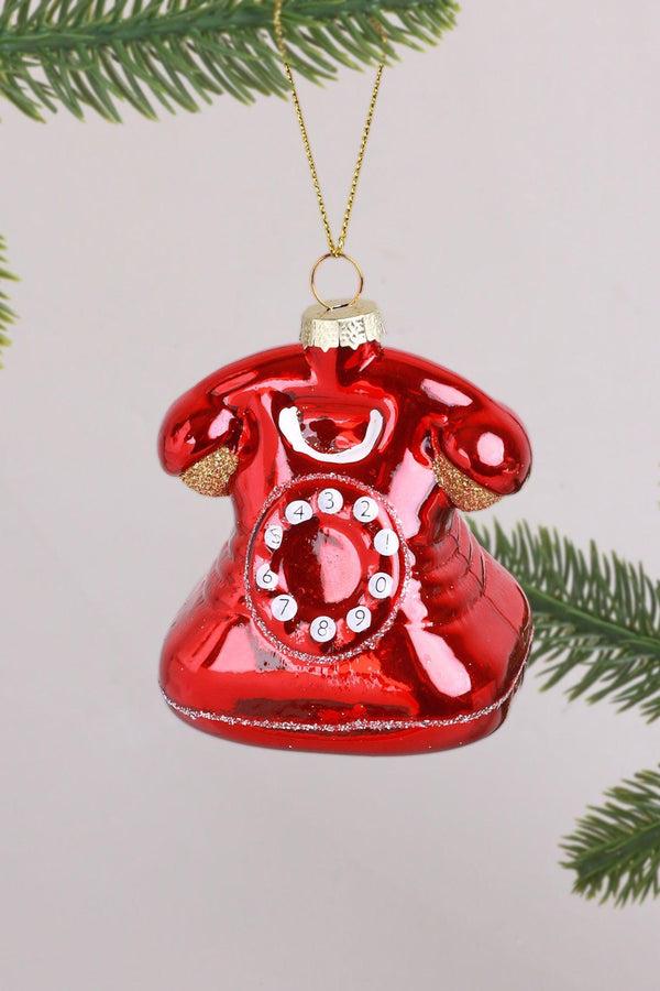 g decor Ring Me Up Hand-Painted Red Telephone Ornament Glass Christmas Decoration Red