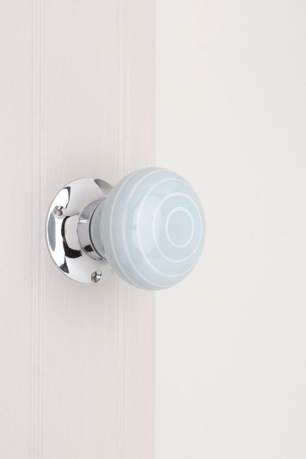 G Decor Ringbourne Handcrafted & Hand-Painted Grey Ceramic Mortice Door Handles With White Stripe Rings – Internal Turning Knobs For Bedroom Kitchen & Interior Doors With Chrome Base