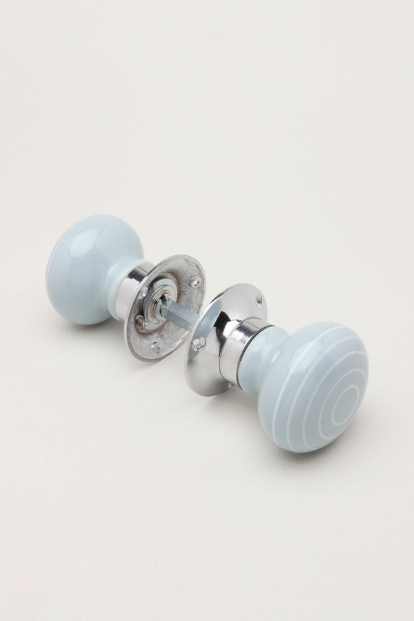 G Decor Ringbourne Handcrafted & Hand-Painted Grey Ceramic Mortice Door Handles With White Stripe Rings – Internal Turning Knobs For Bedroom Kitchen & Interior Doors With Chrome Base