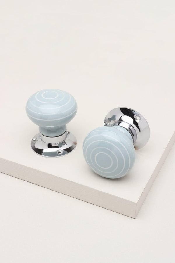 g decor Ringbourne Handcrafted & Hand-Painted Grey Ceramic Mortice Door Handles with White Stripe Rings – Internal Turning Knobs for Bedroom Kitchen & Interior Doors with Chrome Base
