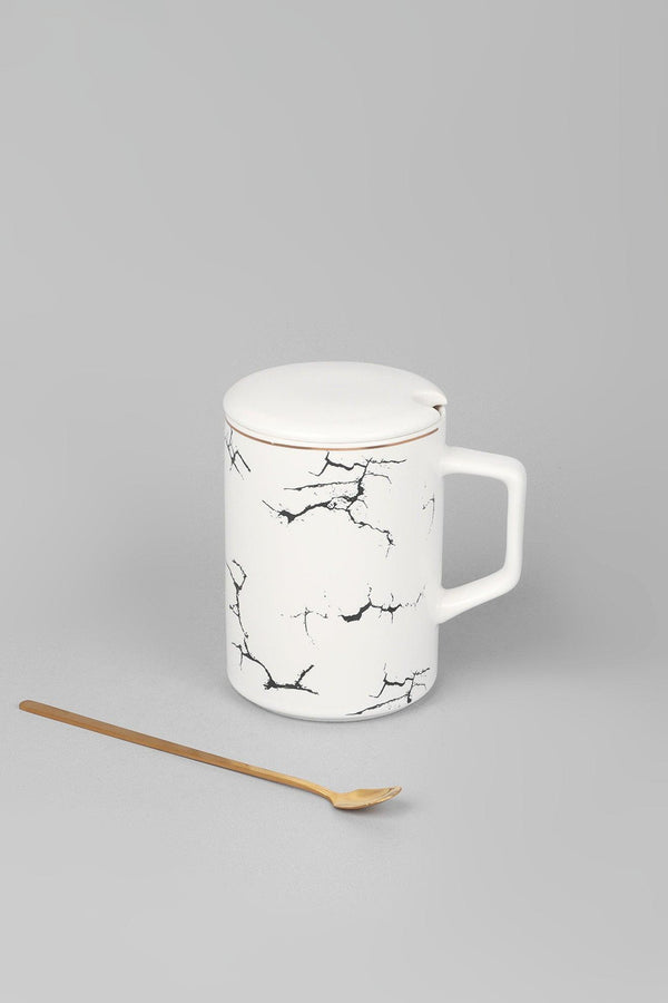 G Decor Roberto Nordic Monochrome Mug Coffee Cup With Lid & Spoon