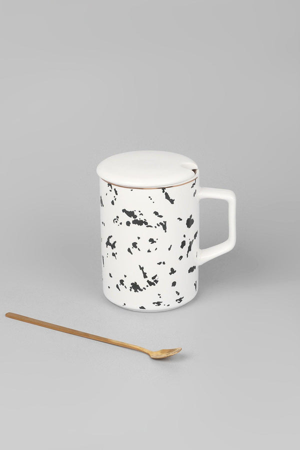 G Decor Roberto Nordic Monochrome Mug Coffee Cup With Lid & Spoon