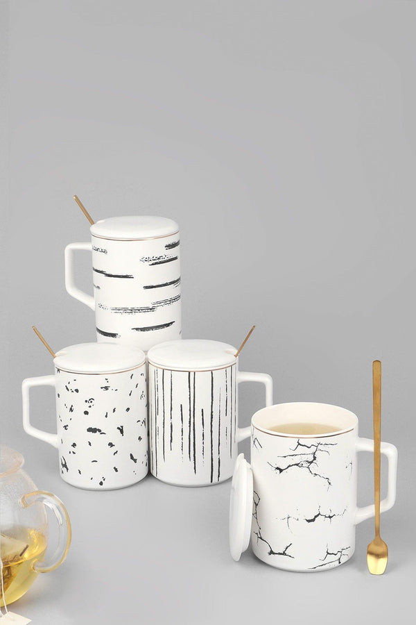 g decor Roberto Nordic Monochrome Mug Coffee Cup with Lid & Spoon