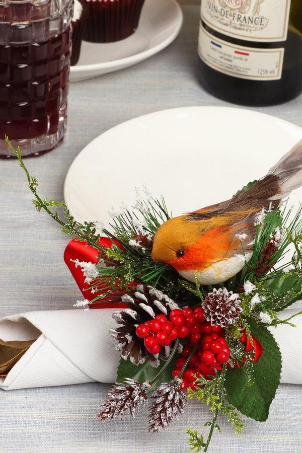 G Decor Robin On The Branch Festive Pick Winter Berries & Frosted Pinecone Decoration Red