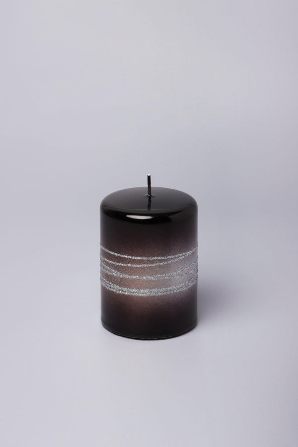 G Decor Roselane Mirror Glass Effect Limited Edition Hand-Finished Silver Stripe Glitter Pillar Candle – Obsidian Black Ball