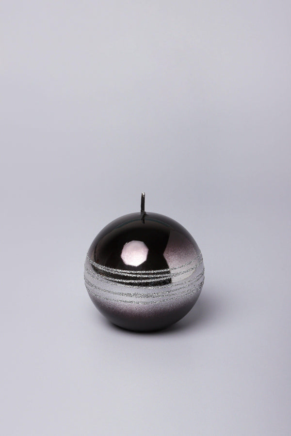 G Decor Roselane Mirror Glass Effect Limited Edition Hand-Finished Silver Stripe Glitter Pillar Candle – Obsidian Black Ball