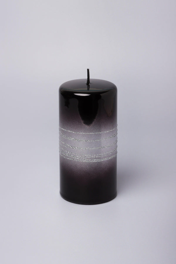 G Decor Roselane Mirror Glass Effect Limited Edition Hand-Finished Silver Stripe Glitter Pillar Candle – Obsidian Black Ball