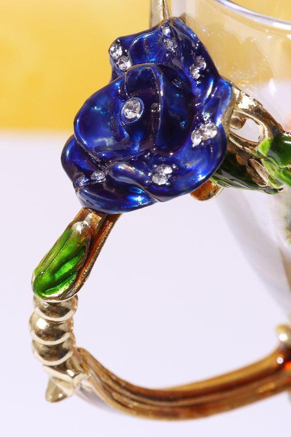 G Decor Royal Blue Handcrafted Rose Gift Set Glass Mug With Spoon & Coaster In Elegant Gift Box Blue