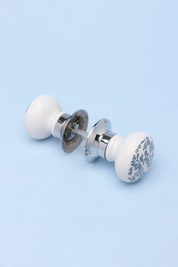 G Decor Royal Blue Pattern Ceramic Mortice Door Handles Set – Handcrafted Internal Turning Knobs For Bedroom Kitchen & Interior Doors With Chrome Base Blue