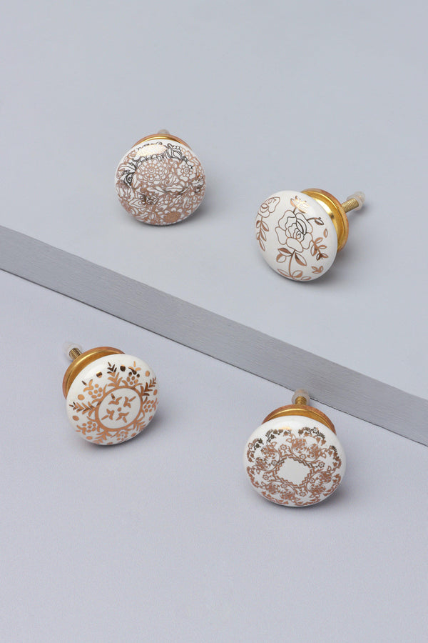 g decor Royal Gold Family Ceramic Knob Luxury Door Cupboard & Drawer Handle Multiple flowers