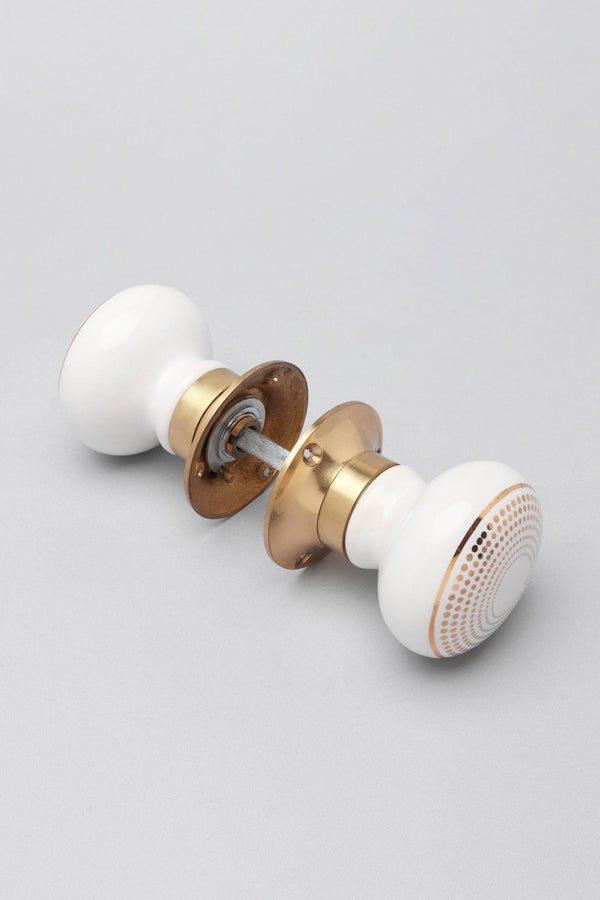 G Decor Royal Gold III – Handcrafted Ceramic Mortice Door Knob Set With Brass Base – Dotted Circle Pattern For Interior Room Doors Gold